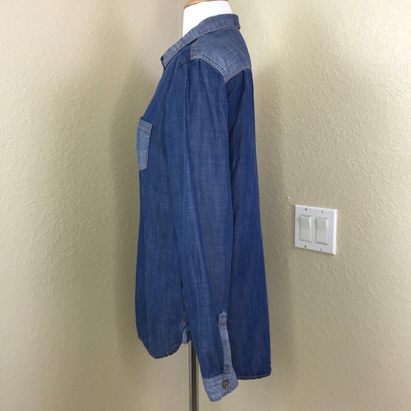 7 FOR ALL MANKIND Blue Color-block Denim Shirt L - Picture 5 of 8